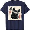 The Art of Print by MCMA - Digitally Enhanced Art Cute Japanese Pig Art Vintage Chinese Zodiac Good Fortune T-Shirt - Navy Blue
