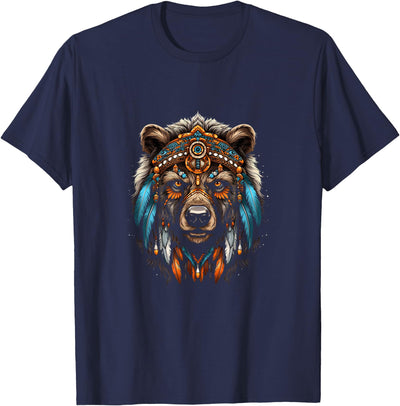 Bear Native American Indian Headdress Feather Tribal Bears T-Shirt