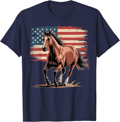 Patriotic Farm Horseback Riding 4th Of July Horse Patriotic American Horse USA Flag Western T-Shirt