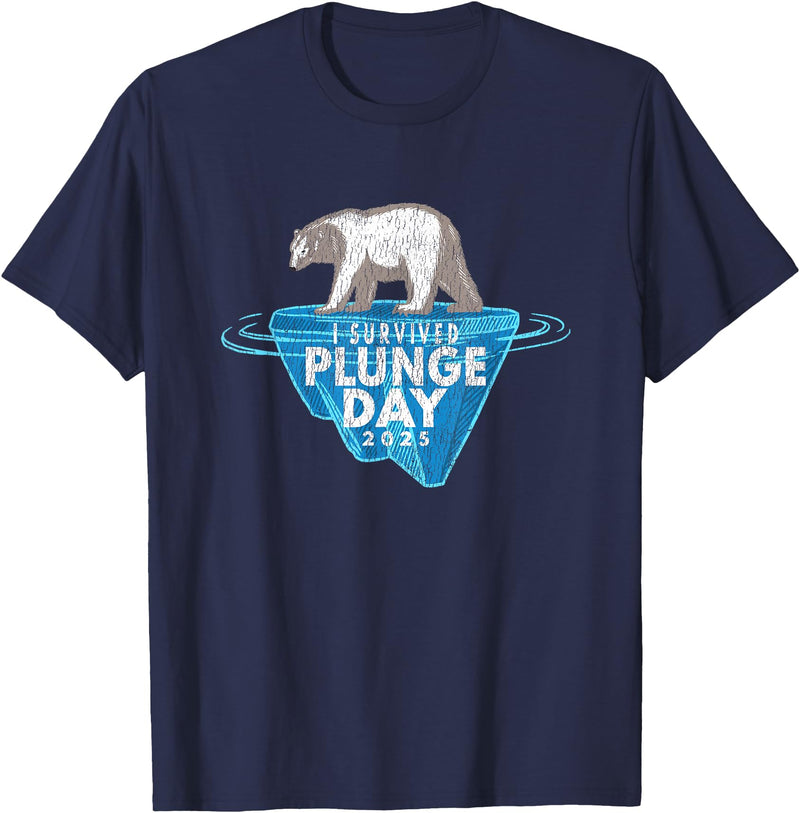 Take The Plunge Designs Polar Bear Plunge Event - Retro I Survived Plunge Day 2025 T-Shirt - Navy Blue