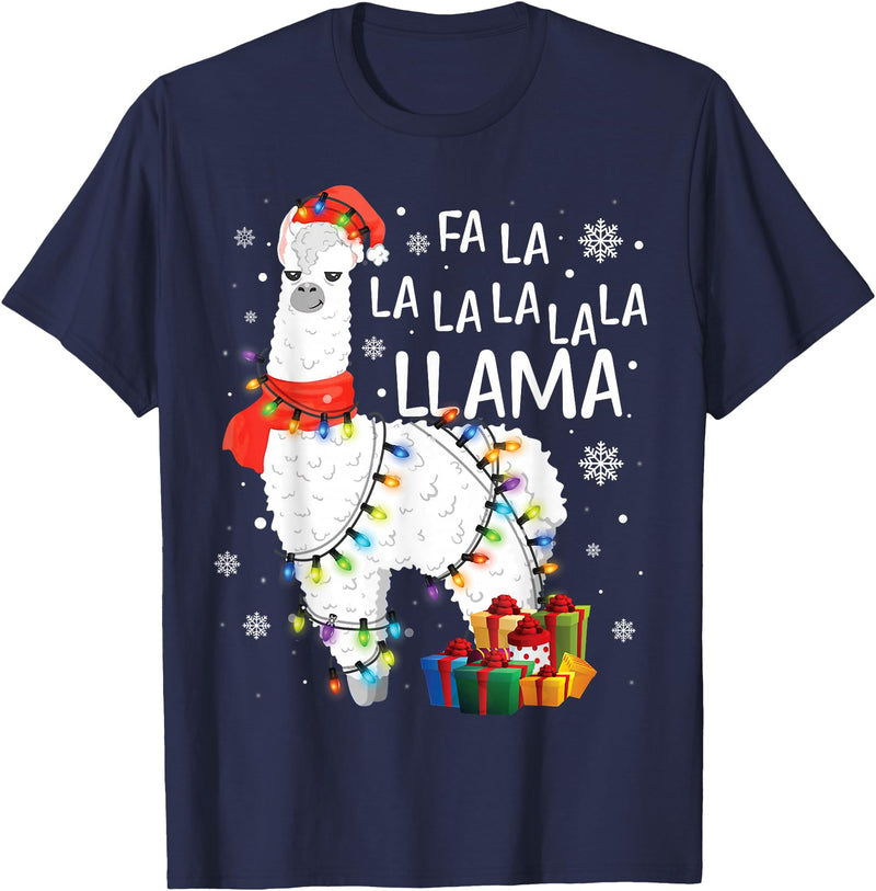 Funny Fa La La Llama Christmas Shirt FA La La Llama Christmas Funny Lllama Lover Xmas Pajamas T-Shirt - Navy Blue