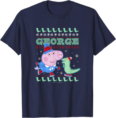 George Pig Ice Skating Ugly Christmas Sweater T-Shirt