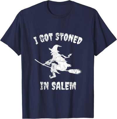 Salem Witches And Brooms Club I Got Stoned In Salem Halloween Witches Broomstick T-Shirt