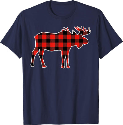Cow Funny Moose Red Buffalo Plaid Christmas Pjs Pajama Moose T-Shirt