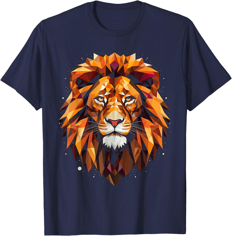 Cool Lions, Astrology And Horoscope Designs Lion colorful lions King Of Animals From Africa Polygon T-Shirt - Navy Blue