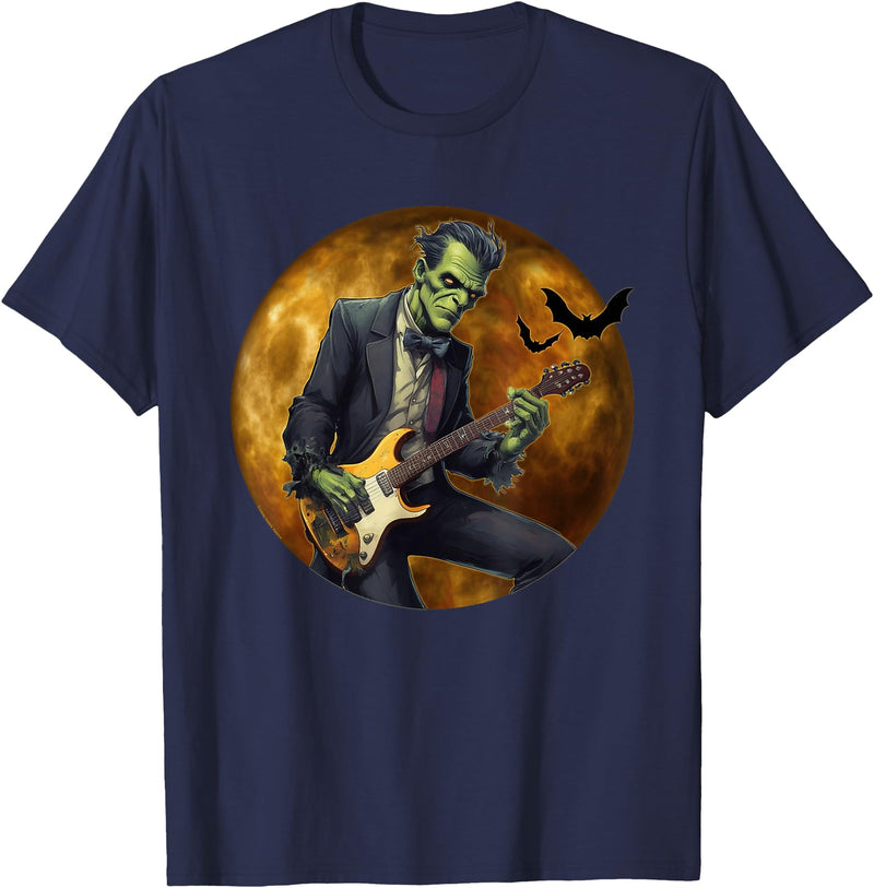 Dibble Dabble Designs Halloween Halloween Cool Monster Playing Electric Guitar T-Shirt - Navy Blue