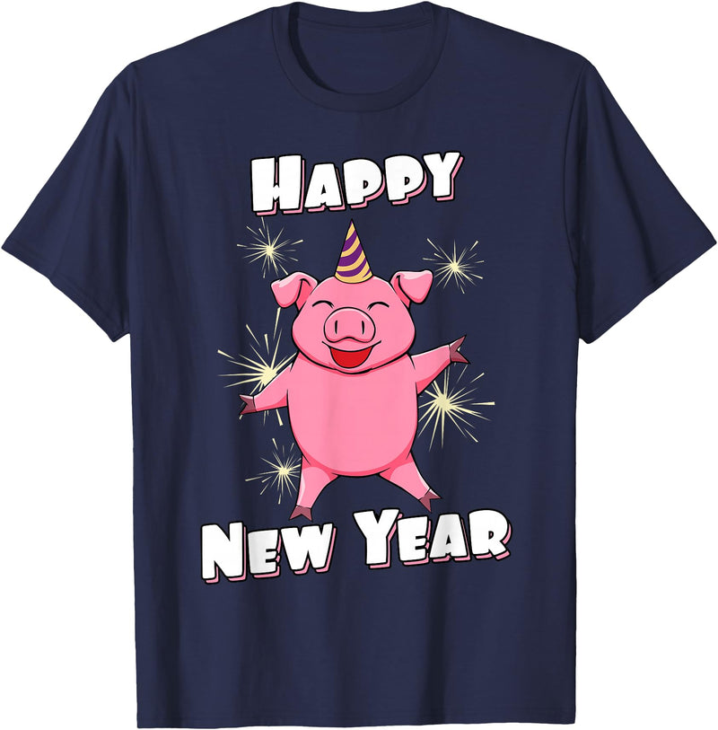 Funny New Year Outfit & New Year Gift Happy New Year Piggy Pig New Year Eve T-Shirt - Navy Blue
