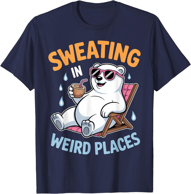 Cool Sweating Funny Summer Sweating Design Sweating in Weird Places Polar Bear Funny Sweating T-Shirt - Navy Blue