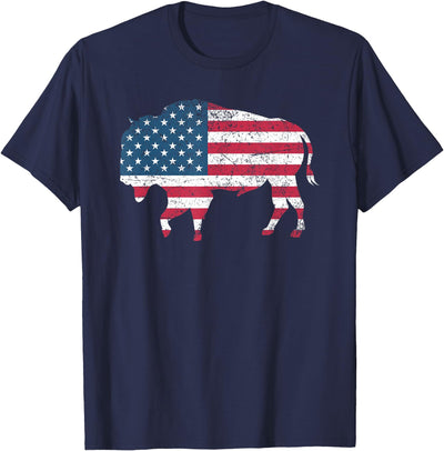 Cow American Flag Usa Buffalo Patriotic Bison T-Shirt