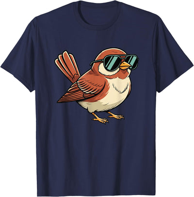 Chipper Feather Co Bird: Sparrow in Sunglasses, Cool Cartoon Avian Attitude T-Shirt