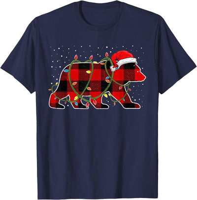 Idea Sweater Pj Red Buffalo Plaid Christmas Tree Light Bear T-Shirt