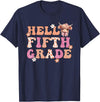 Highland Cow Print First Day of Fifth Grade Tees Hello Fifth Grade Highland Cow Back To School 5th Grade T-Shirt - Navy Blue