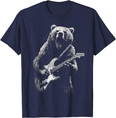 Rock Bear Playing Guitar - Funny Guitar Bear Music T-Shirt