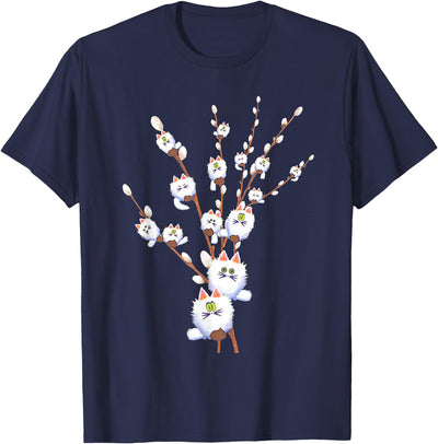 Funny tree cat willow Tee Shirt tree cat willow buds flowers tree T-Shirt