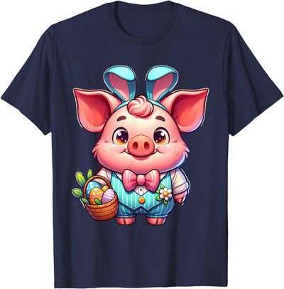 Easter Pig Bunny Ears Eggs Cute Farm Animal T-Shirt
