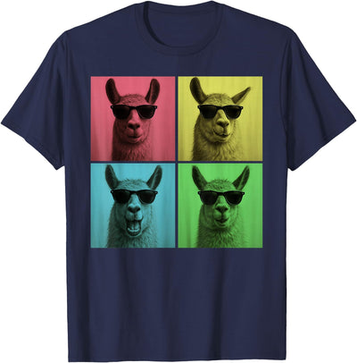 Retro Cute Llama Portrait with Sunglasses Llama Funny Pop Art Llama Lover Photo Booth T-Shirt