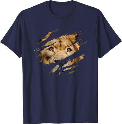Lion Outfit - Torn Design Picture Of A Lion's Face T-Shirt