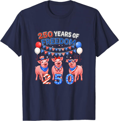250th Freedom 4th of July US Flag Fireworks Three Cute Pigs T-Shirt