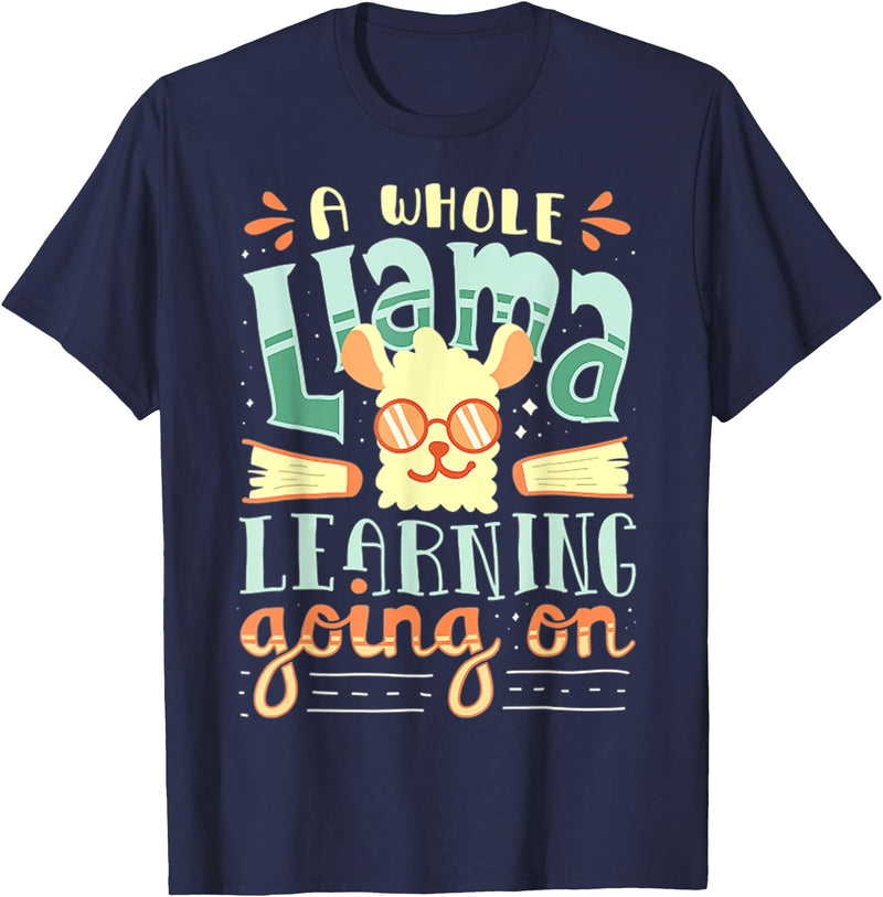 A Whole Llama Learning Going On Cute Teacher T-Shirt for Men Women - Navy Blue