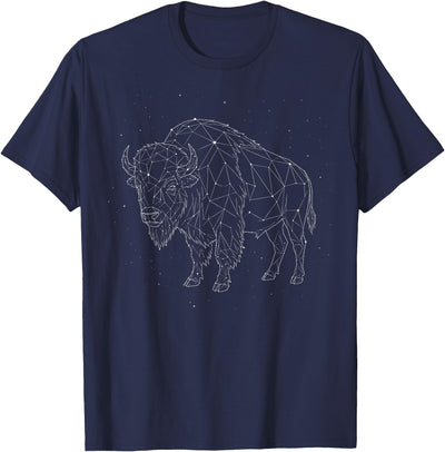 Bison Lover Constellation Buffalo Animal Line Art Geometric T-Shirt