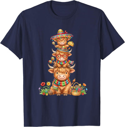 Highland Cow Fiesta with Sombrero and Maracas Cinco De Mayo T-Shirt