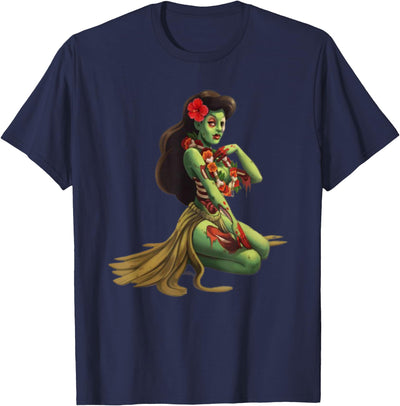 AlexaMerch Halloween Hawaii Pin Up Girl Zombie Halloween T-Shirt