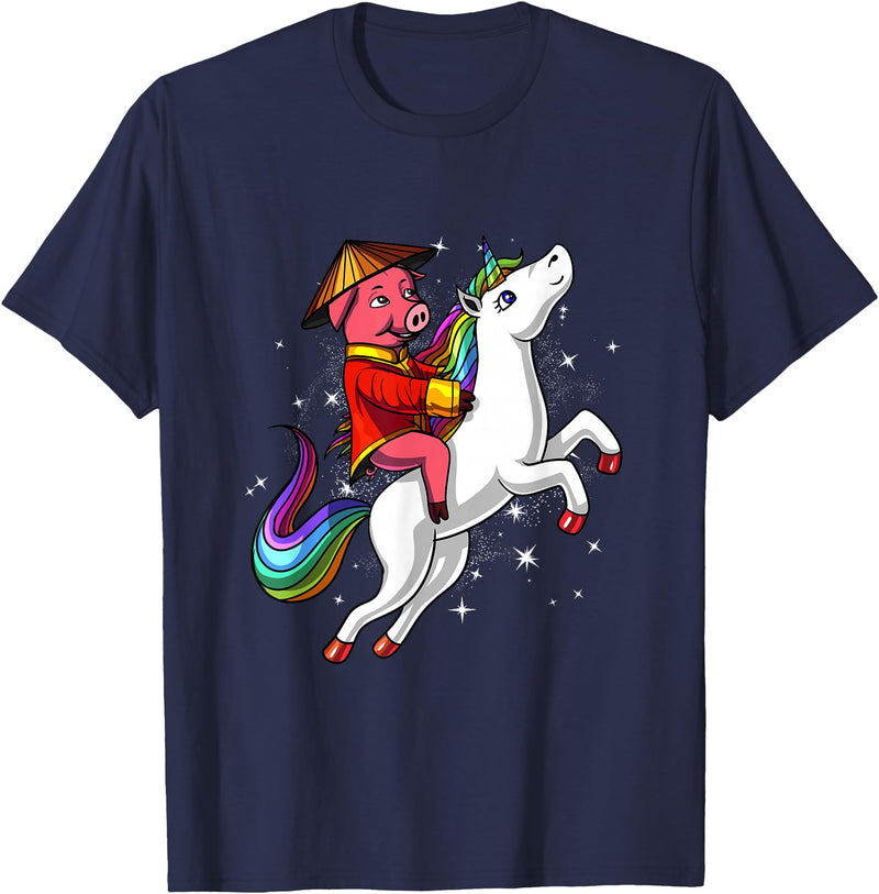 Chinese New Year Shirts 2019 by NS Tees Chinese New Year 2019 Pig Riding Unicorn Gift T Shirt T-Shirt - Navy Blue