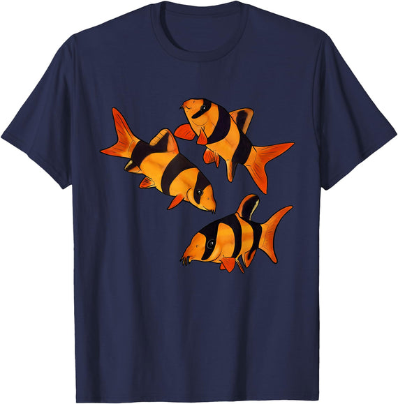 Freshwater Fish Fun Clown Loach Fish Aquarium Design-Tiger Botia T-Shirt - Navy Blue