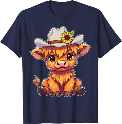 Cute Highland Cow Cowboy Hat Sunflower Western T-Shirt