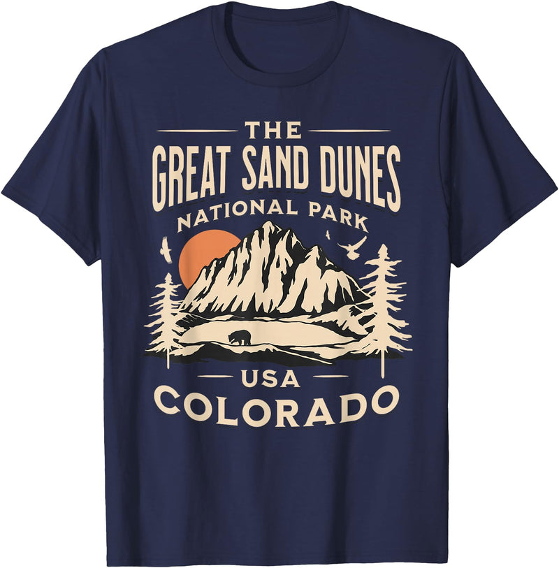 Great Sand Dunes National Park Colorado USA Retro Great Sand Dunes National Park Colorado Hike Outdoors Retro T-Shirt - Navy Blue