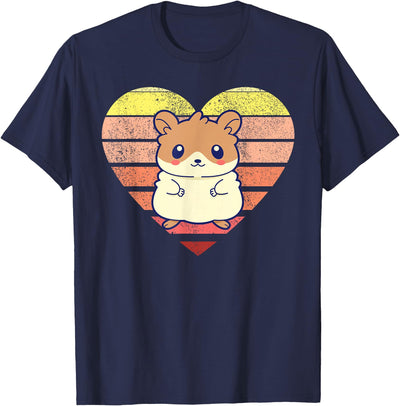 Cute Hamster Design Retro Heart Shape Vintage T-Shirt