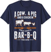 Smoking Barbecue BBQ Chef Gifts A Cow A Pig And A Chicken Walk Into A Bar B Q The End BBQ T-Shirt - Navy Blue