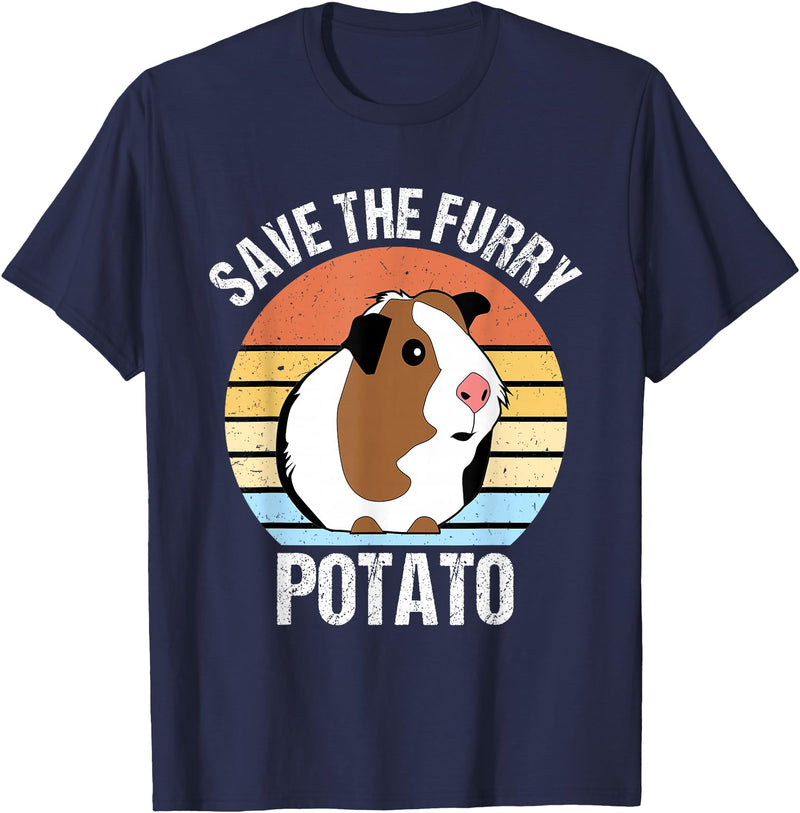 Vintage Guinea Pig Shirts and Gifts Save The Furry Potato Funny Guinea Pig T-Shirt - Navy Blue