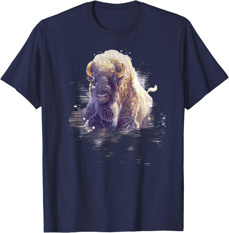 Rocky Mountain Wilderness designs Great Native American White Buffalo Sacred Spirit Animal T-Shirt - Navy Blue