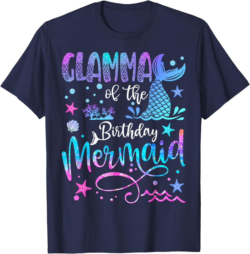 Birthday Mermaid Matching Family Tees Glamma of The Birthday Mermaid Matching 1St Birthday Girl T-Shirt - Navy Blue