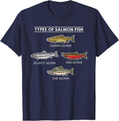 Types of Salmon Fish for Salmon Fishing T-Shirt