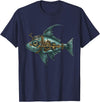 Halibut Flatfish Alaska Fishing Sea Ocean Flounder Halibut Steampunk T-Shirt - Navy Blue