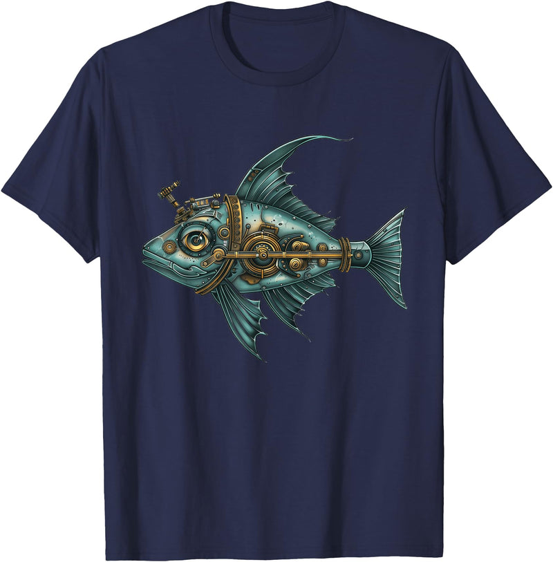 Halibut Flatfish Alaska Fishing Sea Ocean Flounder Halibut Steampunk T-Shirt - Navy Blue