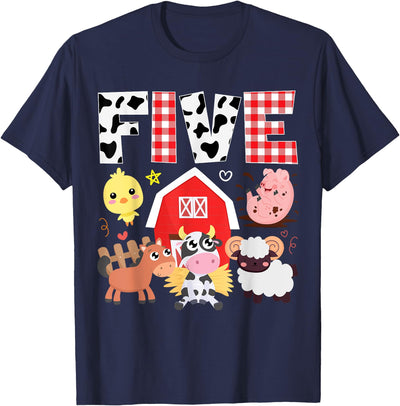 5th Birthday Five Year Old Farm Theme Animals Birthday Party T-Shirt
