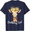 Zoo Animal Matching Birthday Girl Party Outfits Giraffe Birthday Girl Outfit for Wife Zoo Birthday Party T-Shirt - Navy Blue
