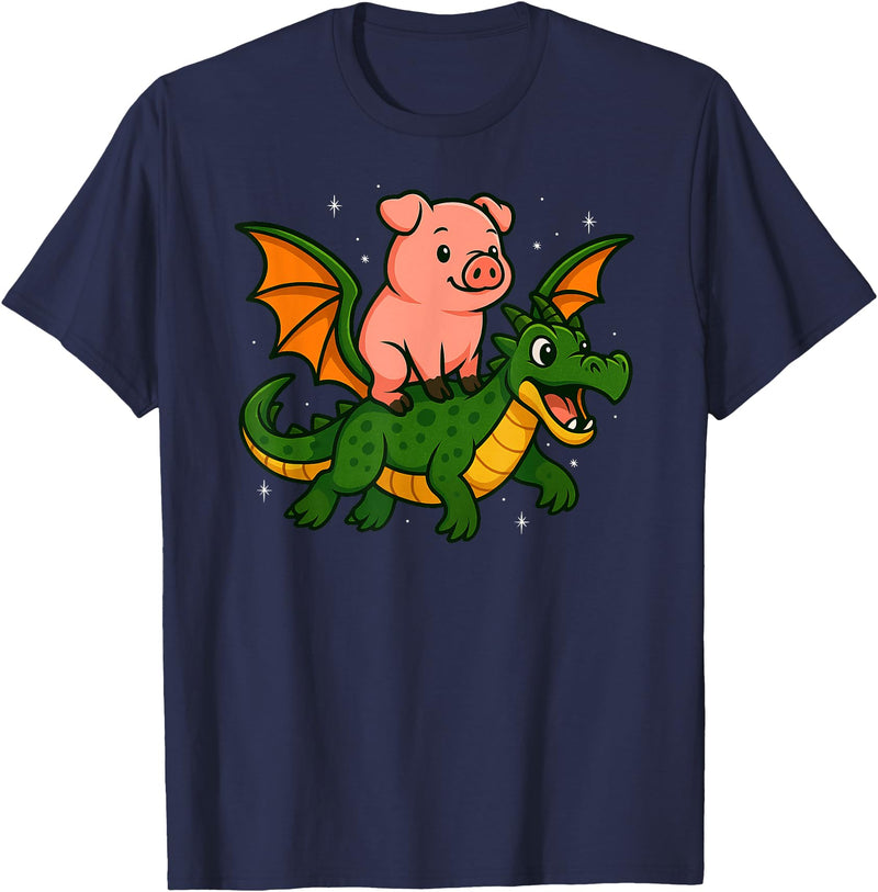 PigAxis1 Pig Animal Lover Dragon Riding Zoo Day Boys Girls Kids T-Shirt - Navy Blue