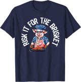 Funny Grill Pig Barbeque Pitmaster Designs for Men Risk It For The Brisket Funny Pig Grilling Barbecue Pork BBQ T-Shirt - Navy Blue