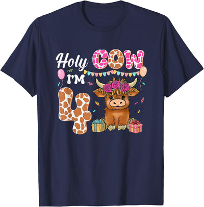 Holy Cow I'm Highland Cow 4th Birthday Farming Years Old T-Shirt