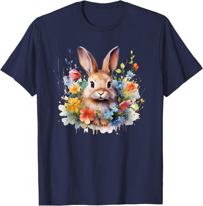 Realistic Bunny Face in Flower Bouquet T-Shirt