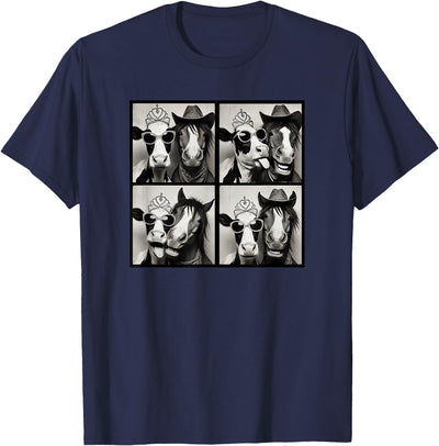 Funny Farm Animal Night Out Cow and Horse Lover Photo Booth T-Shirt