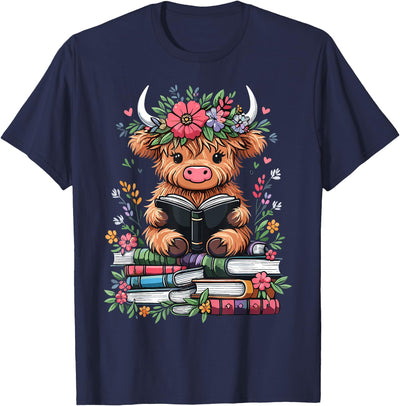 Funny Highland Cow Reading Books Lover Bookworm Cute Baby T-Shirt