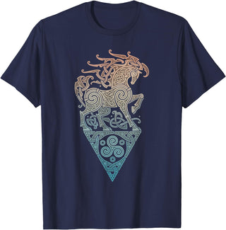 Norse Viking Mythology Great Love Horses VIKING CELTIC odins horse T-Shirt - Navy Blue