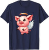Cute Pig Angel with Wings T-Shirt - Navy Blue