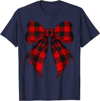 Cow Coquette Bow Red Black Buffalo Tartan Checkered Plaid T-Shirt