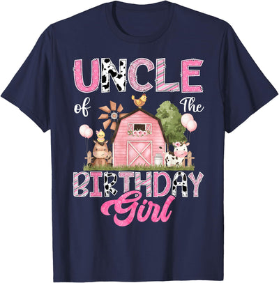 Uncle of the Birthday Girl Farm Cow Pink 1st Birthday T-Shirt